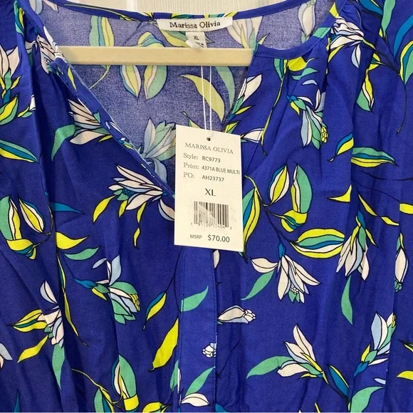 NWT Marissa Olivia Blue Floral Dress with Green and White Accents Women Size XL - Picture 8 of 8